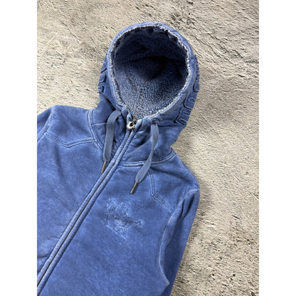 True Religion zip blue hoodie vintage sherpa big logo