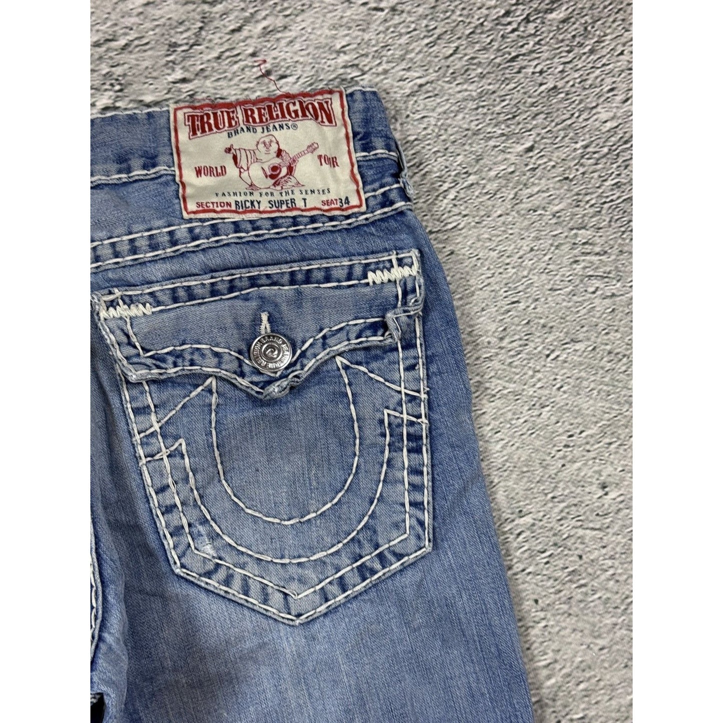 True Religion blue jeans white stitching Y2K Ricky