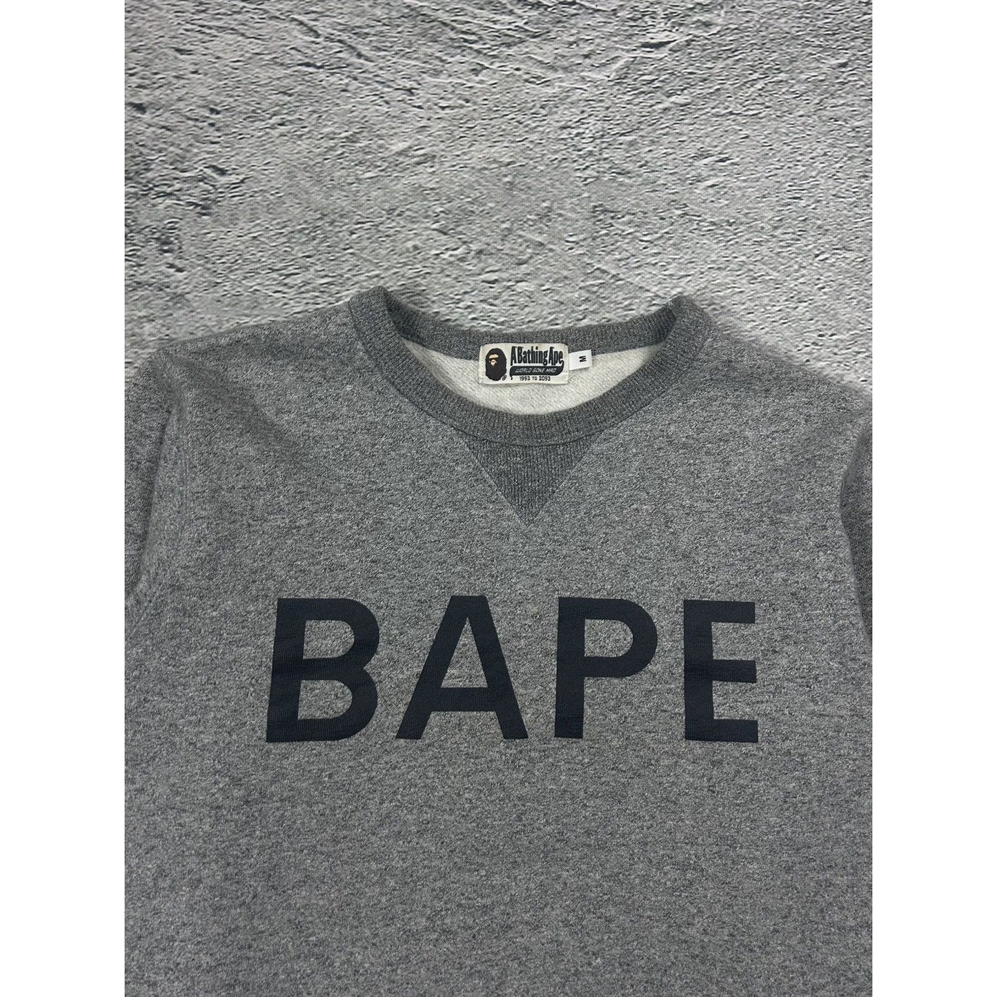 Bape sweatshirt grey big logo spell out black