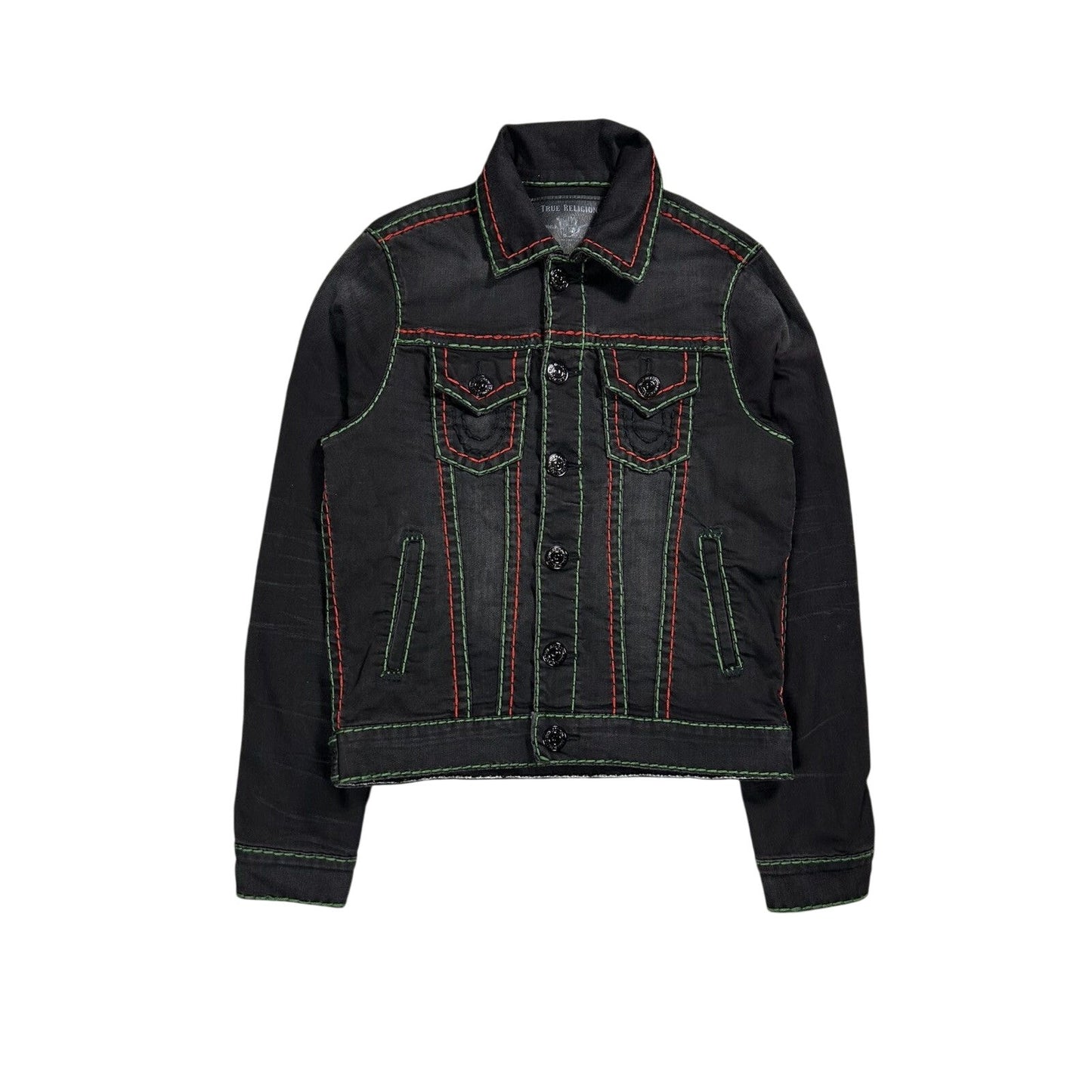 True Religion denim jacket trucker black green red