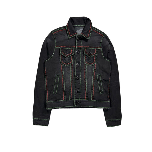 True Religion denim jacket trucker black green red