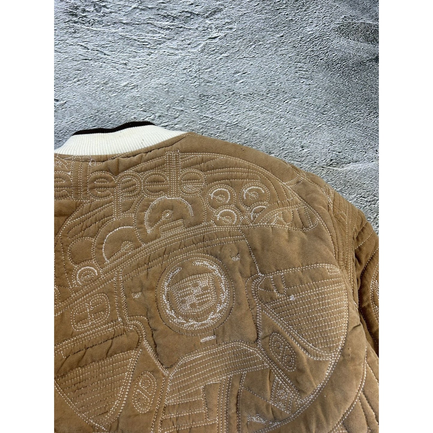 Pelle Pelle jacket big logo 90s brown bomber varsity quilted