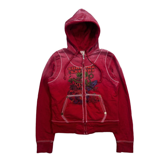 True Religion vintage red zip hoodie thick stitching Y2K