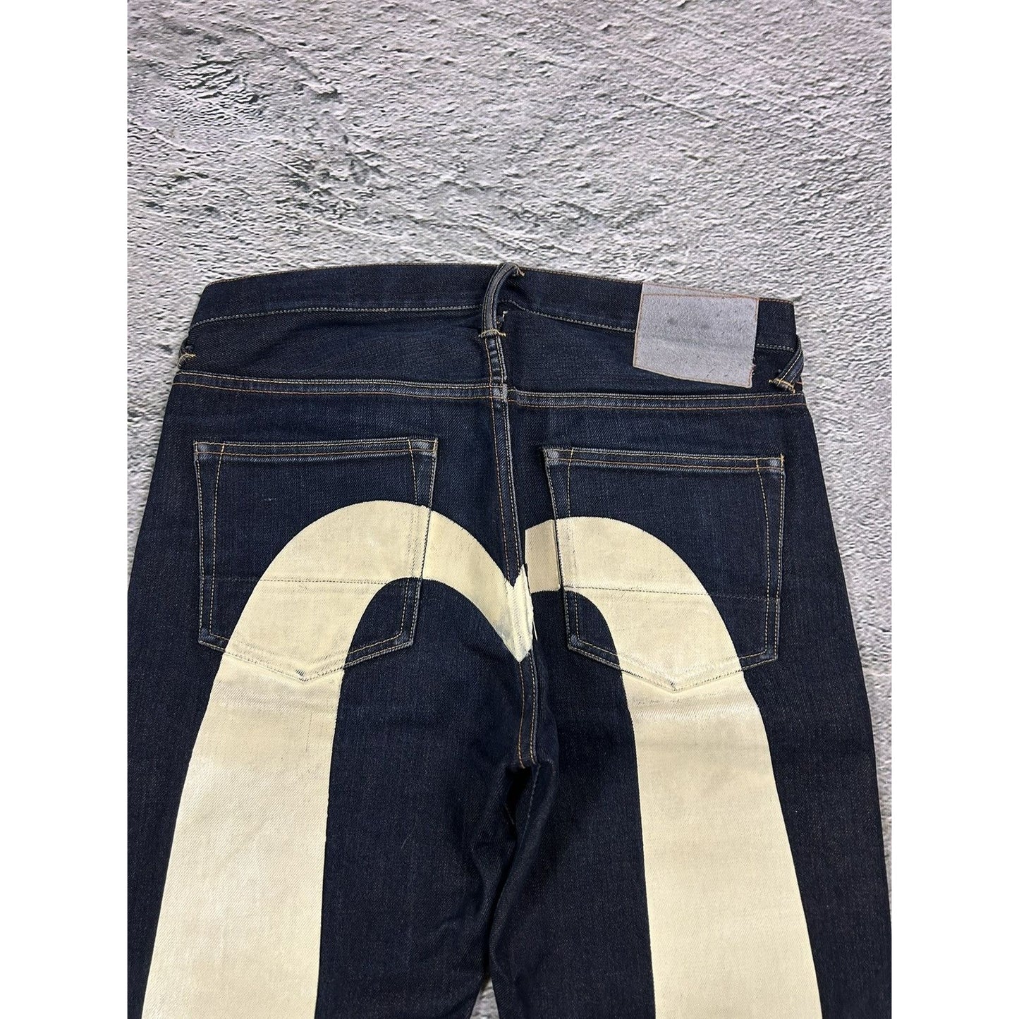 Evisu jeans white daicock big logo blue selvedge denim