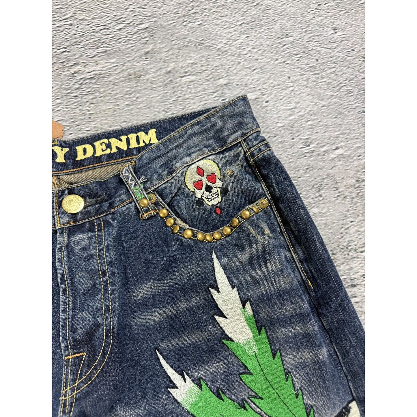 Ed Hardy Christian Audigier vintage jeans big logo pants 420