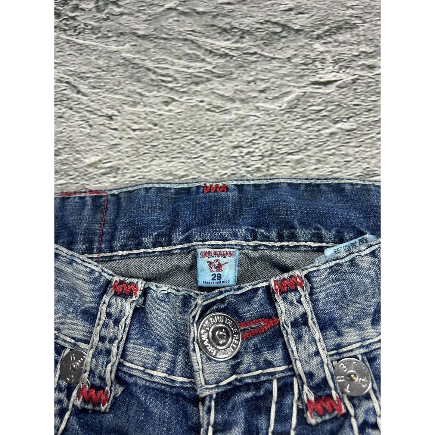 True Religion blue jeans white stitching Y2K straight flaps