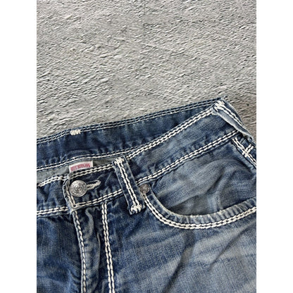 True Religion blue jeans white thick stitching straight Y2K