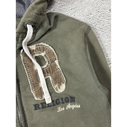 True Religion zip hoodie khaki green brown vintage fade Y2K