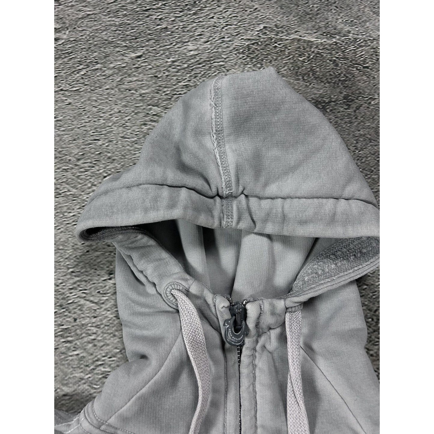 True Religion zip hoodie grey rhinestones logo horseshoe Y2K