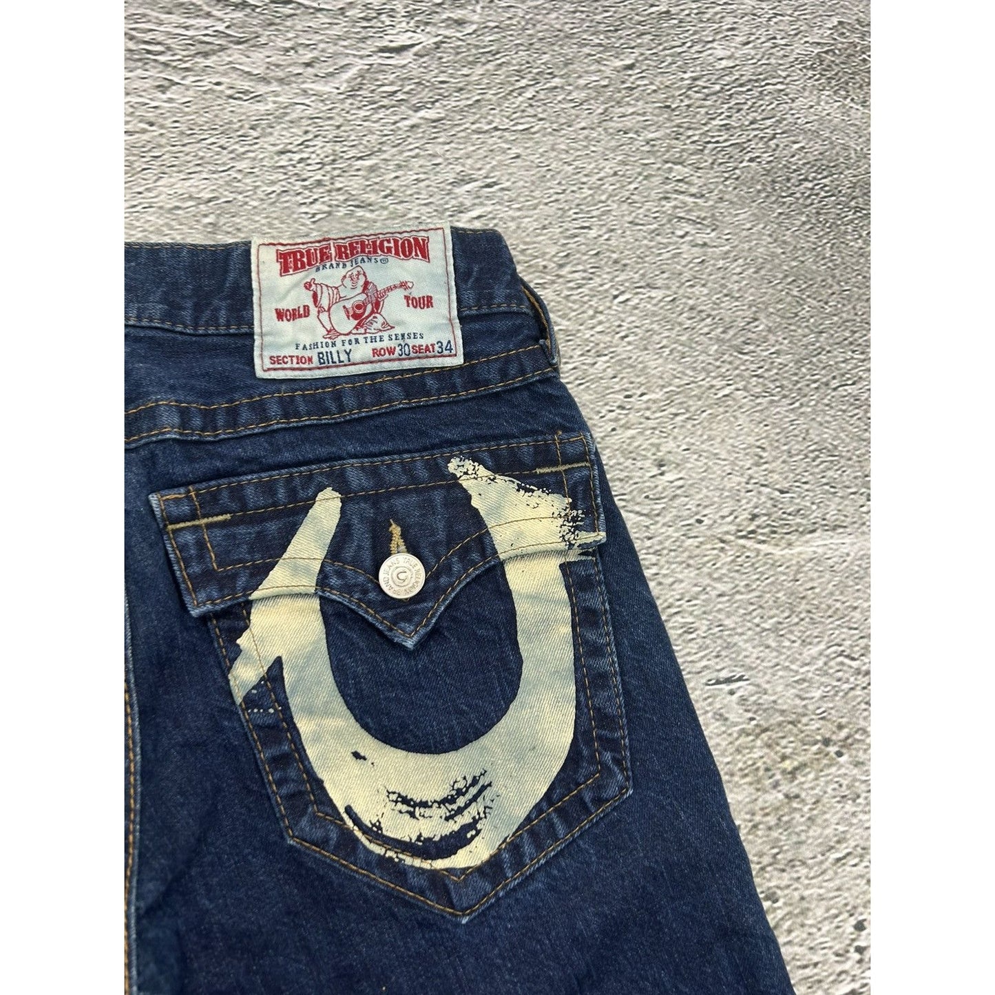 True Religion jeans flared big logo painted blue Y2K Billy