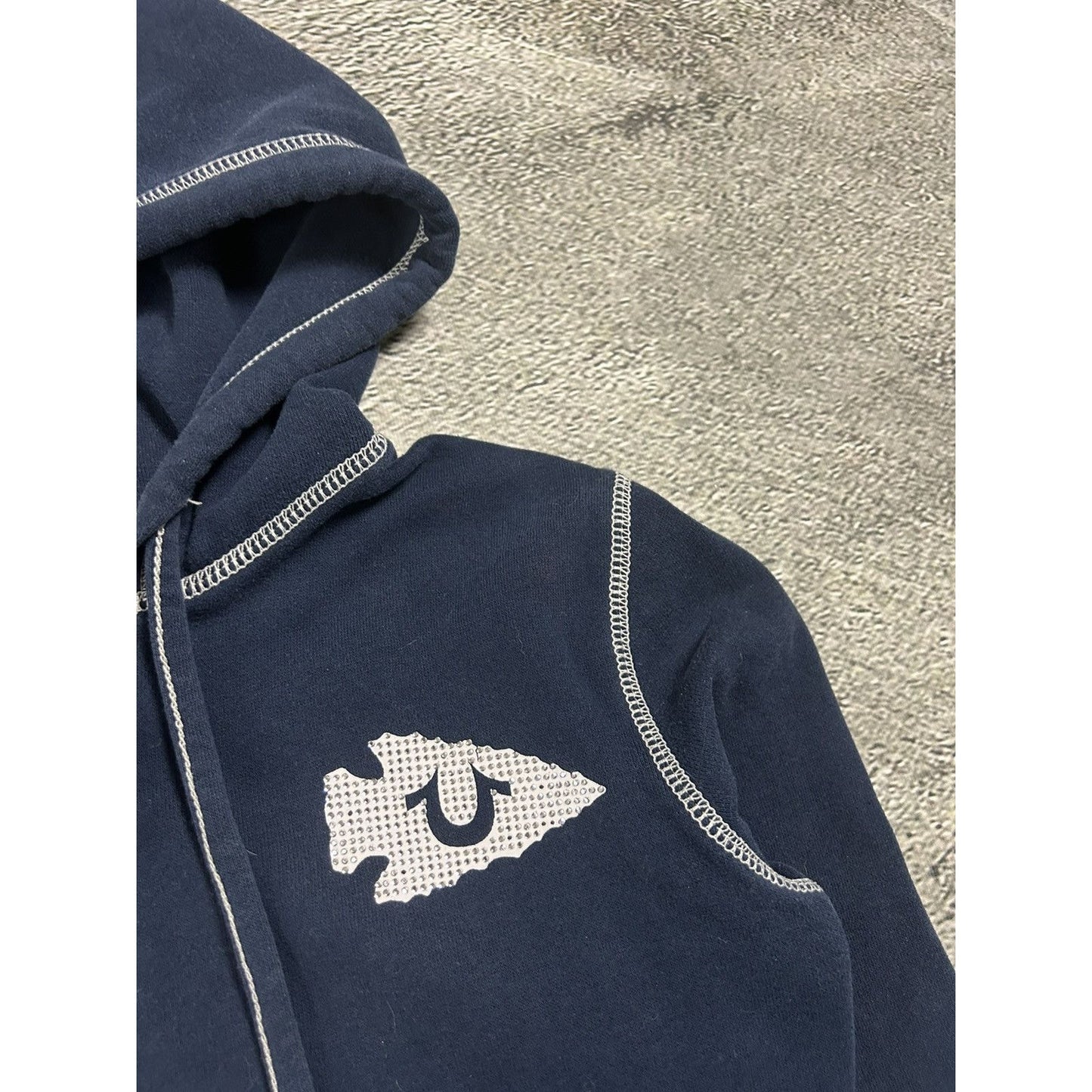 True Religion vintage navy blue zip hoodie rhinestones Y2K