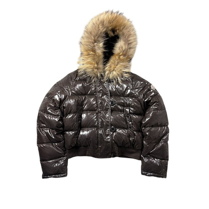 Moncler puffer jacket Albertina Brown Fur boxy hooded