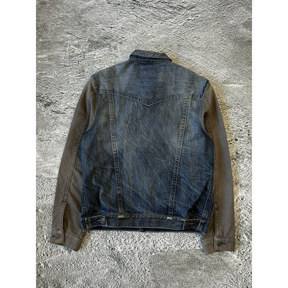 True Religion denim jacket navy grey contrast stitching Y2K