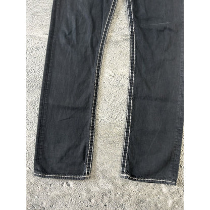 True Religion vintage black jeans denim white stitching