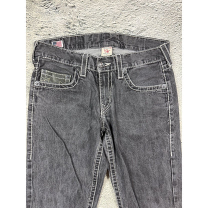 True Religion jeans grey black leather patch Bobby straight