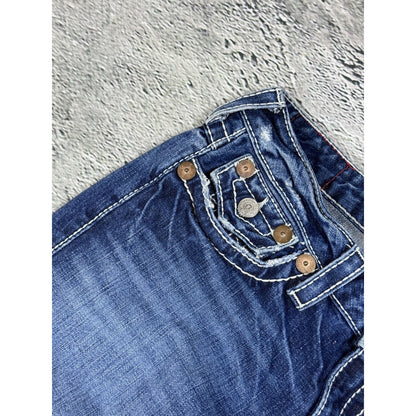 True Religion blue jeans white thick stitching Billy