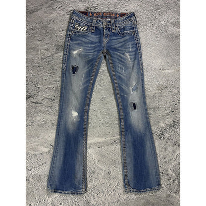 Rock Revival vintage light jeans leather patch Y2K flared