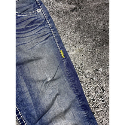 True Religion blue jeans white thick stitching Y2K