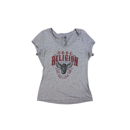 True Religion gray red rhinestones T-shirt logo