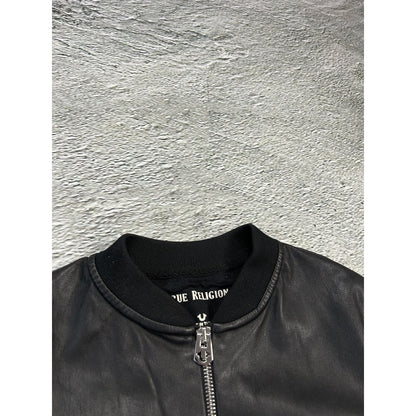 True Religion leather jacket bomber black eco leather