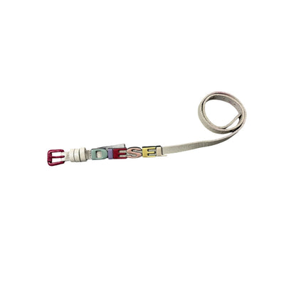 Diesel leather belt multicolour moving letters Y2K white
