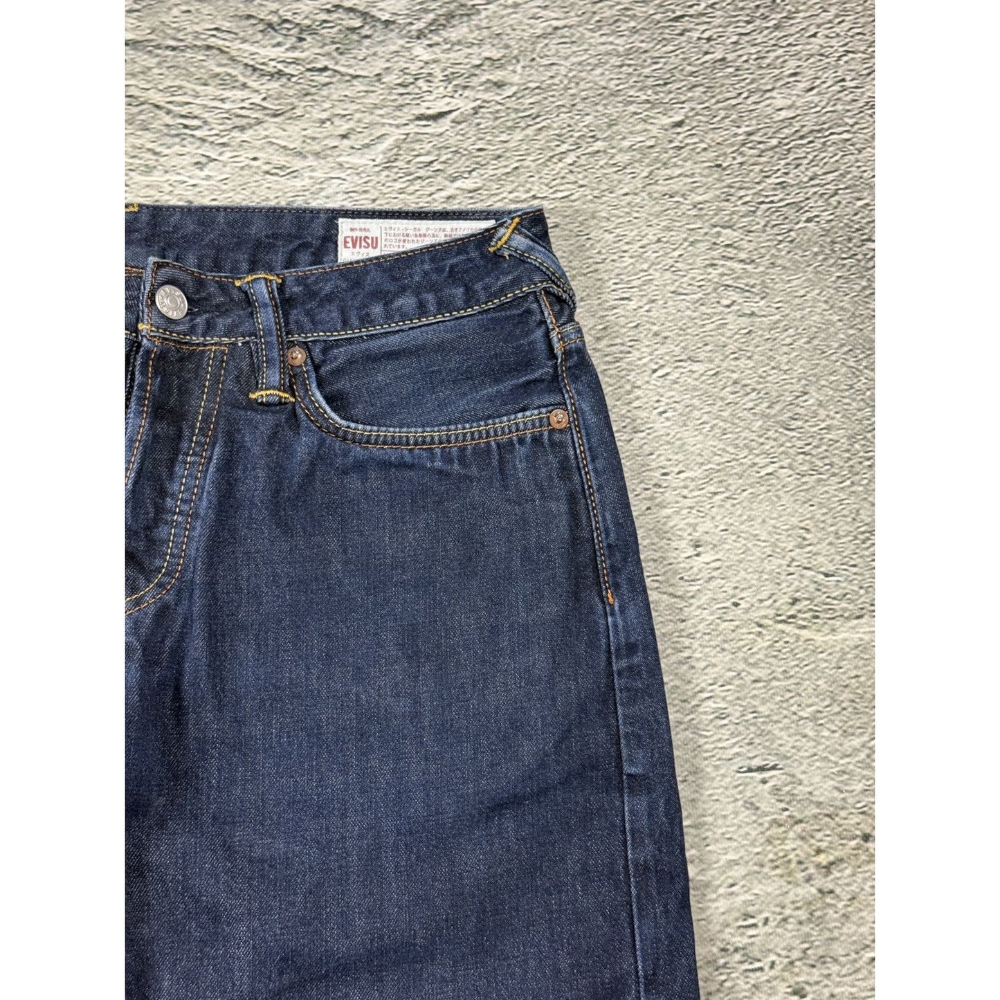 Evisu jeans vintage raw denim blue white painted seagull Y2K