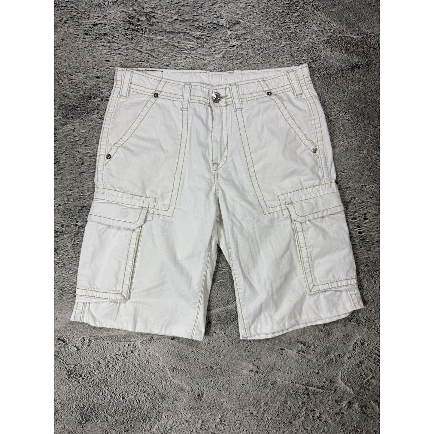 True Religion Cargo White jorts denim shorts