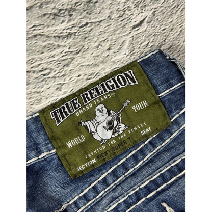 True Religion Green tab ricky Blue jeans white stitching
