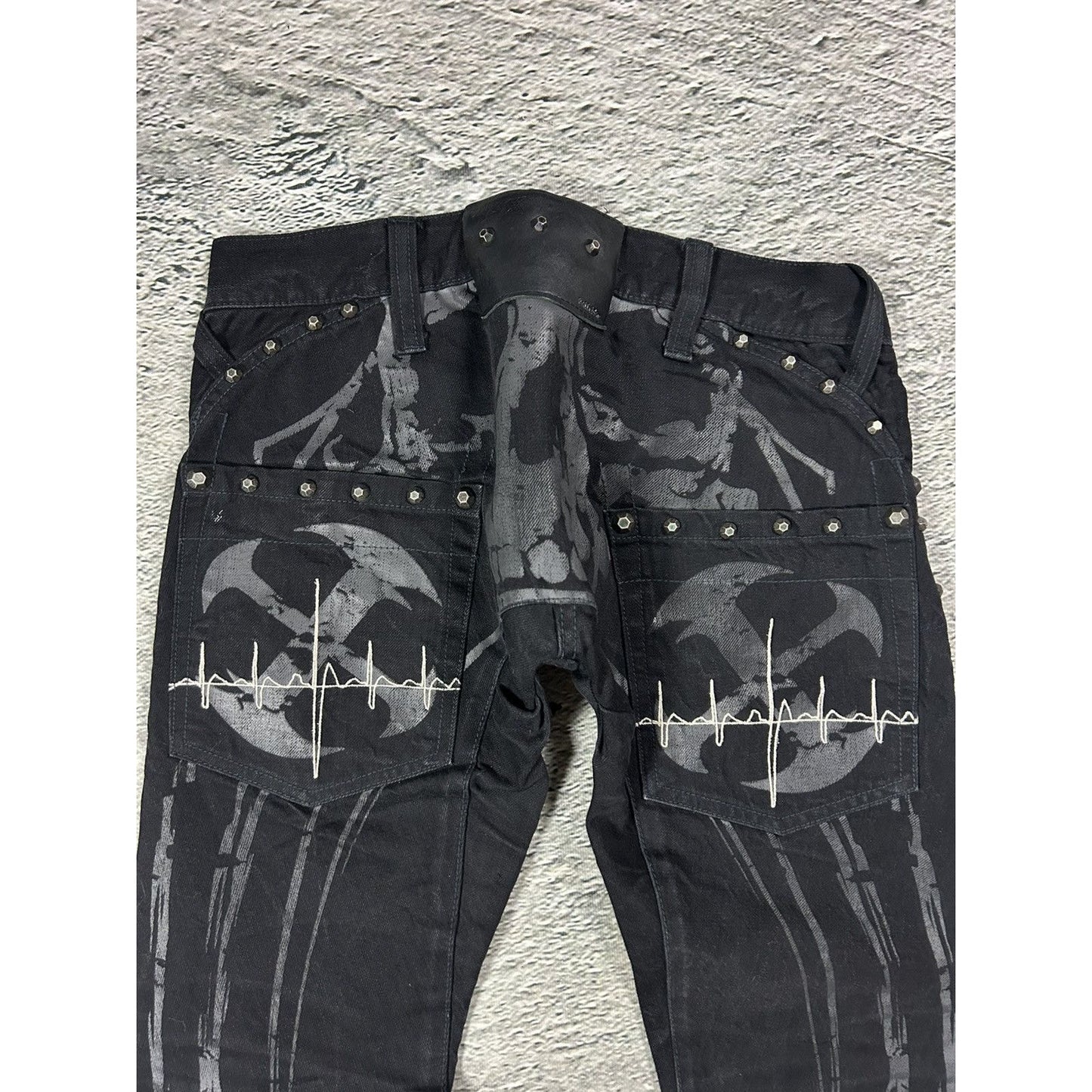 Wax jeans studded flared black skull