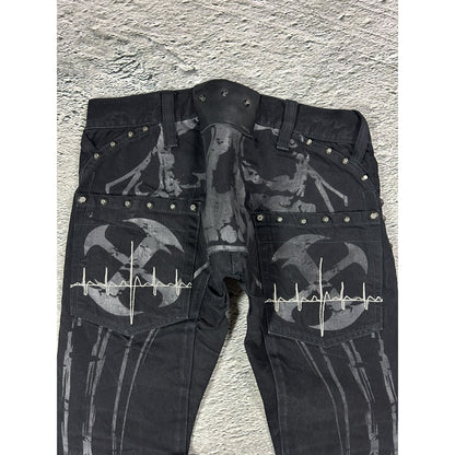 Wax jeans studded flared black skull