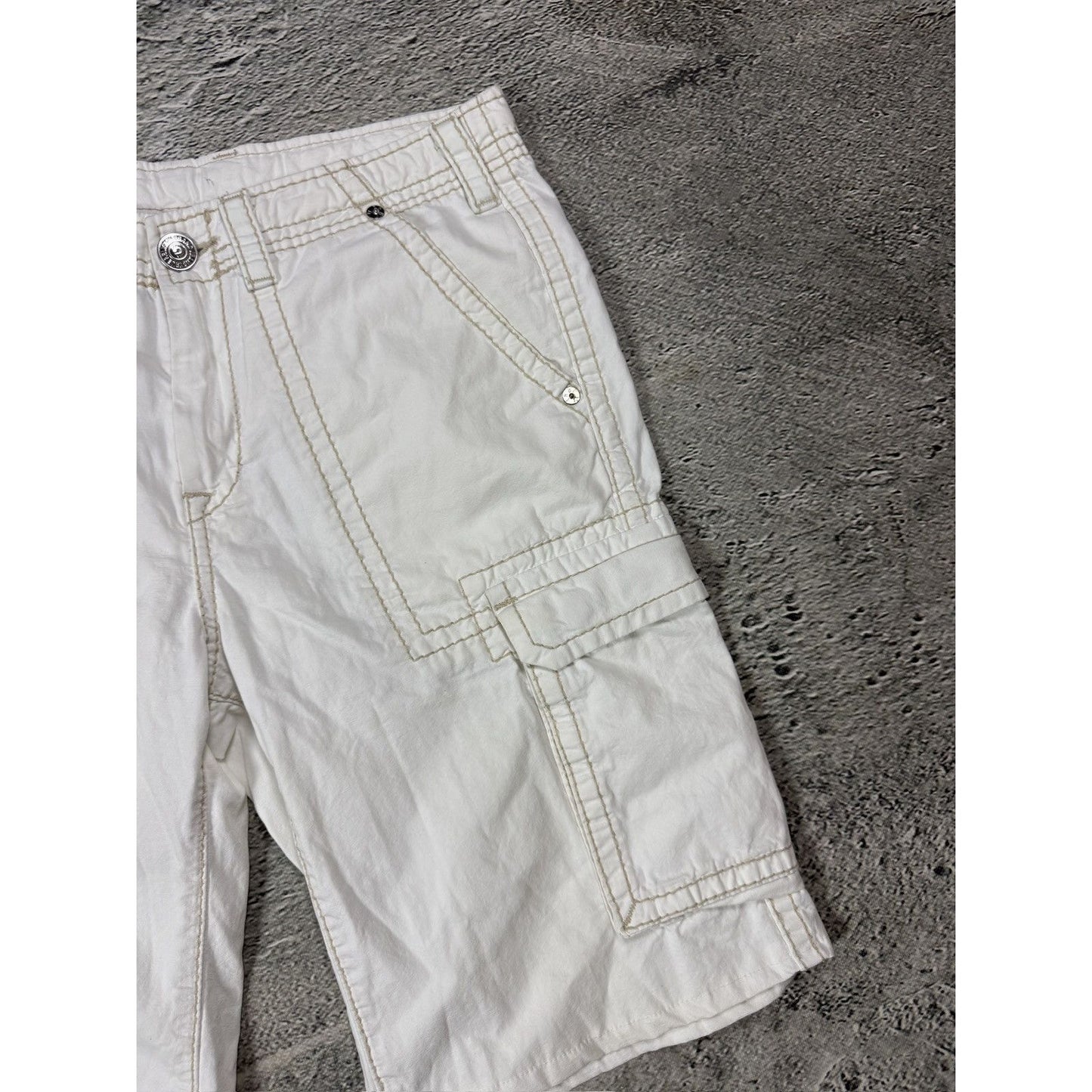 True Religion Cargo White jorts denim shorts