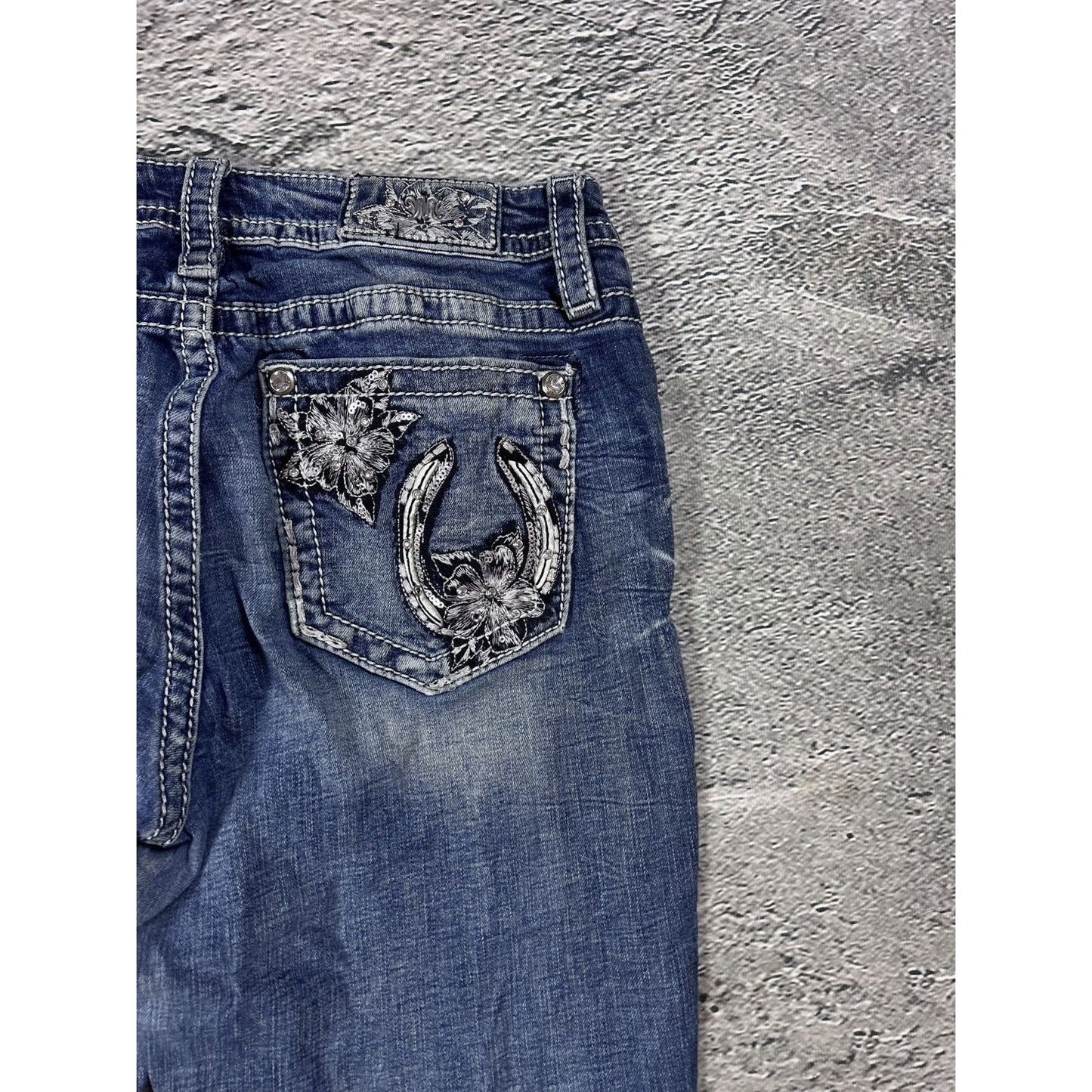 Miss Me flared bootcut white stitching denim vintage y2k