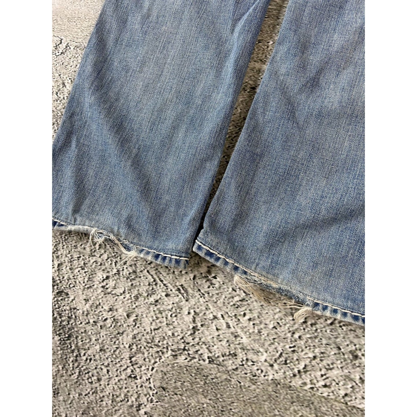 True Religion baby blue jeans white thick stitching Bobby