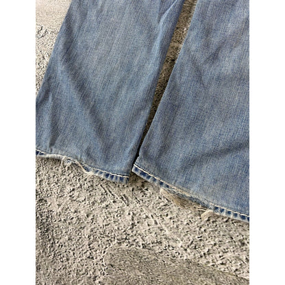 True Religion baby blue jeans white thick stitching Bobby
