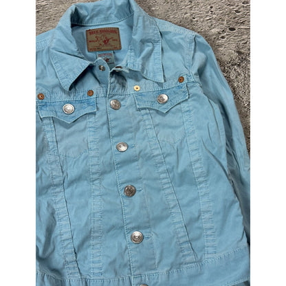 True Religion denim jacket blue turquoise Y2K vintage