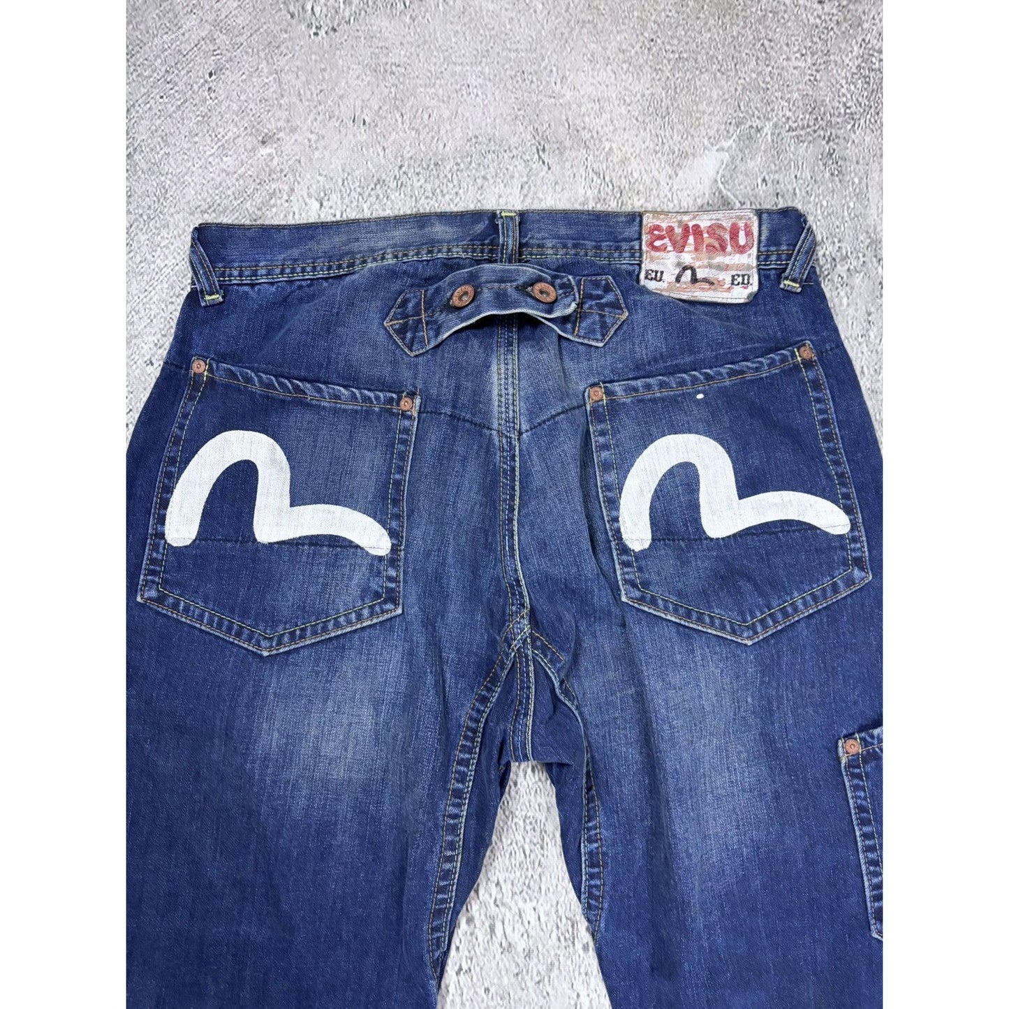 Evisu EU ED jeans vintage denim pants cargo navy blue Y2K