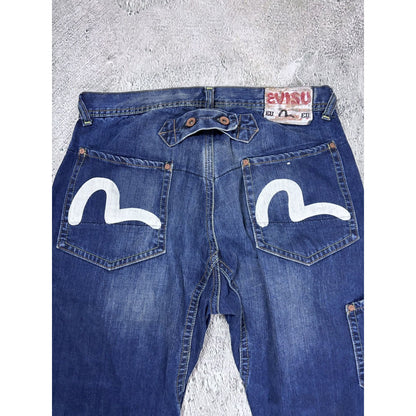 Evisu EU ED jeans vintage denim pants cargo navy blue Y2K