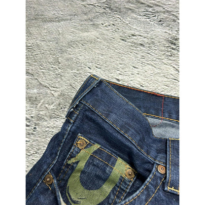 True Religion vintage navy jeans big logo painted khaki Y2K