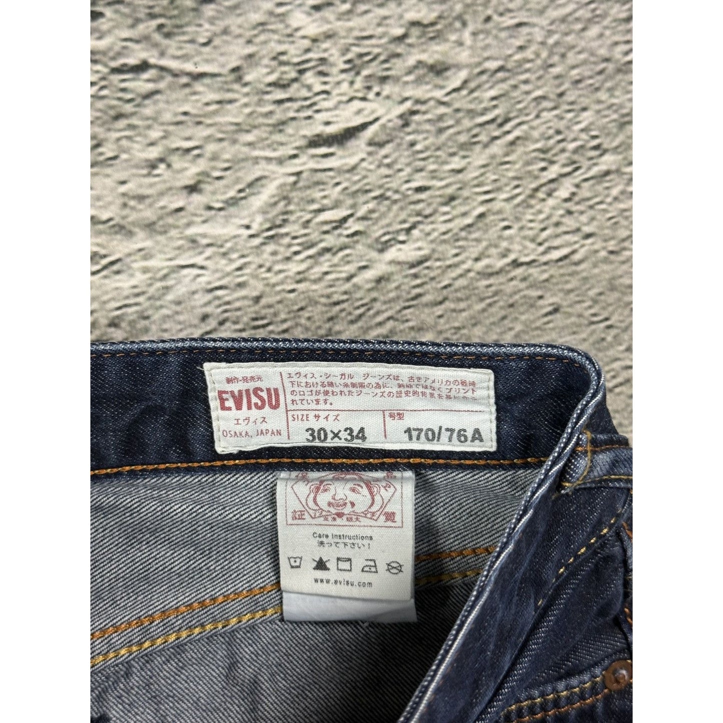 Evisu jeans vintage raw denim blue white painted seagull Y2K