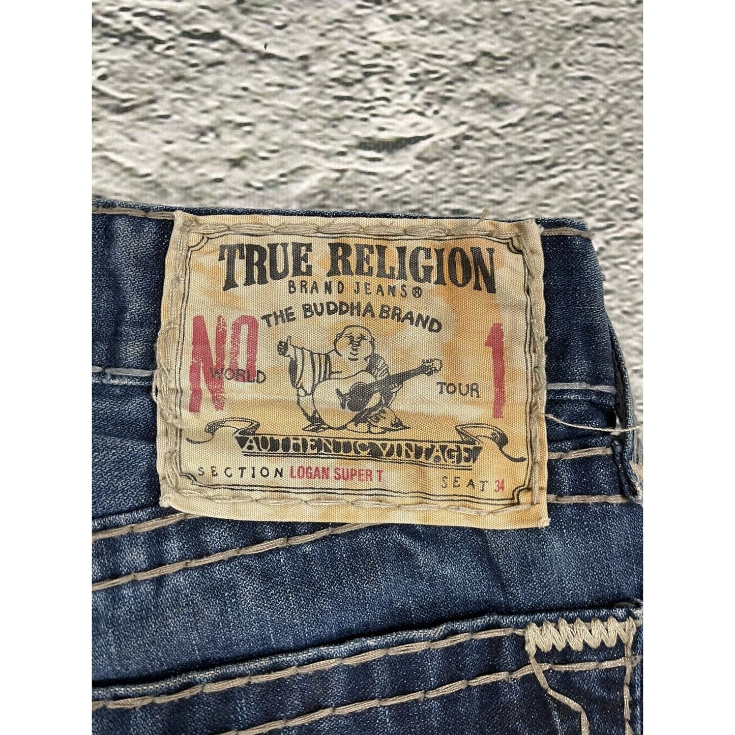 True Religion jeans dark navy thick stitching brown Logan