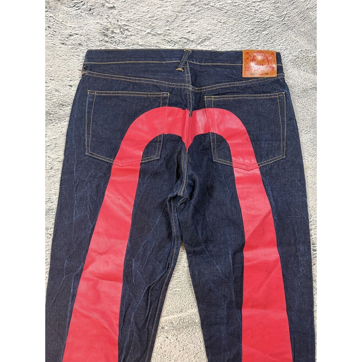 Evisu jeans daicock red big logo navy raw denim Selvedge