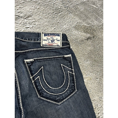 True Religion navy jeans white thick stitching Y2K