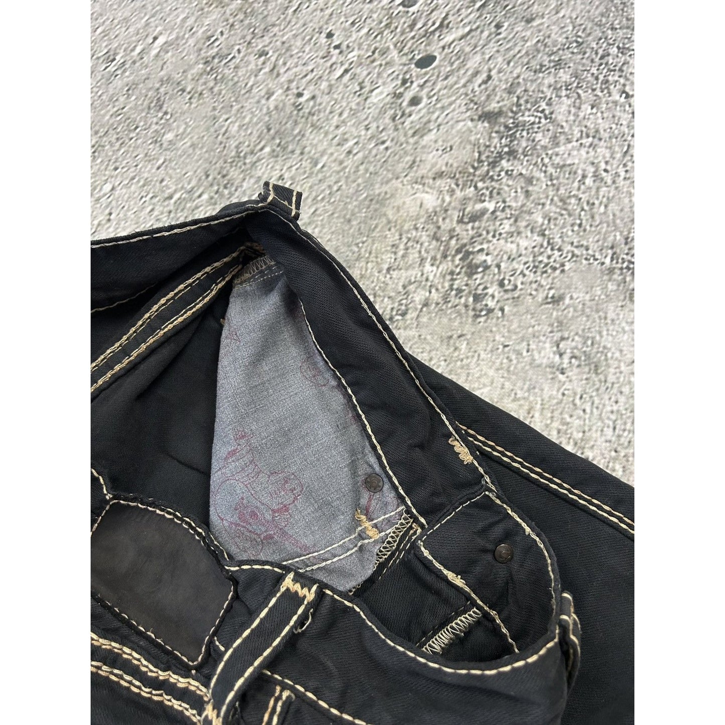 True Religion vintage black jeans denim thick stitching Y2K