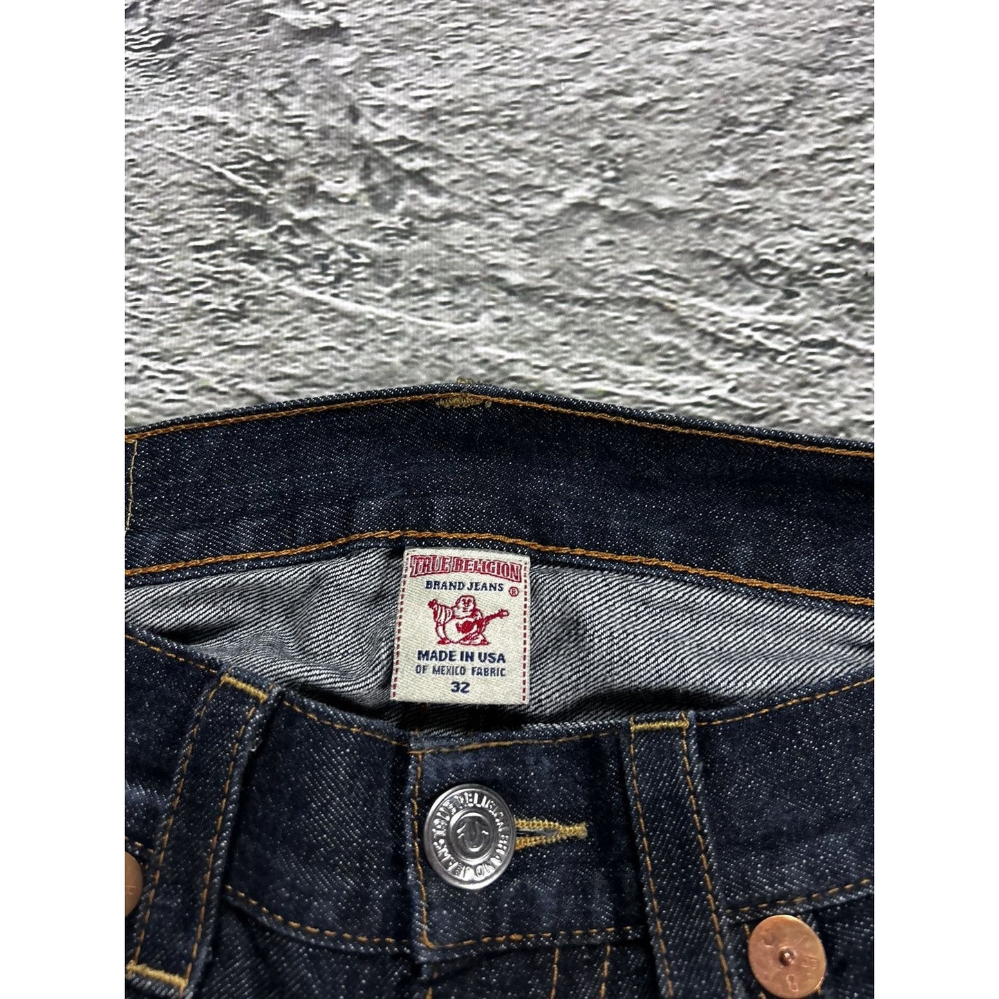 True Religion vintage navy jeans big logo painted grey Y2K