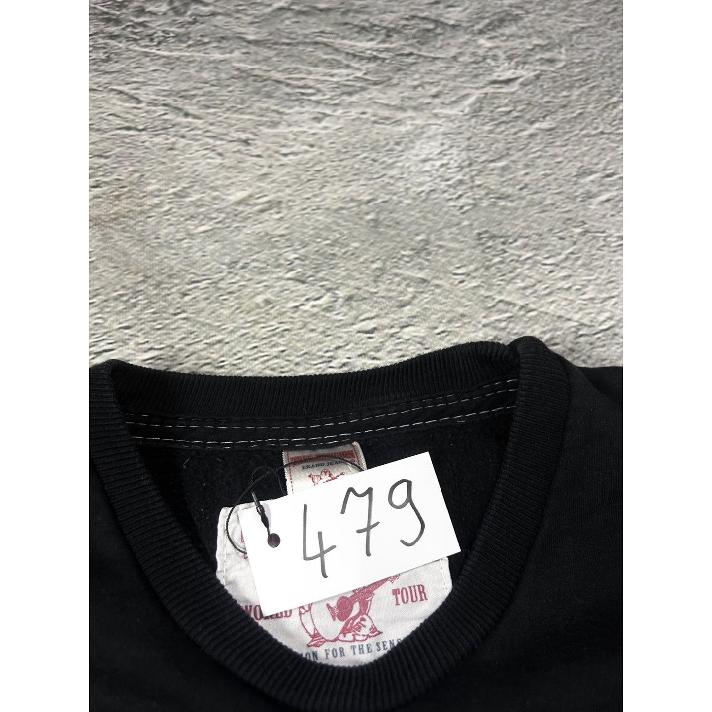 True Religion vintage black sweatshirt fat stitching Y2K