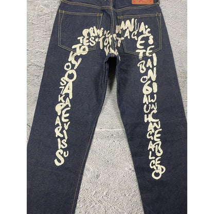 Evisu jeans daicock big logo white selvedge denim letters