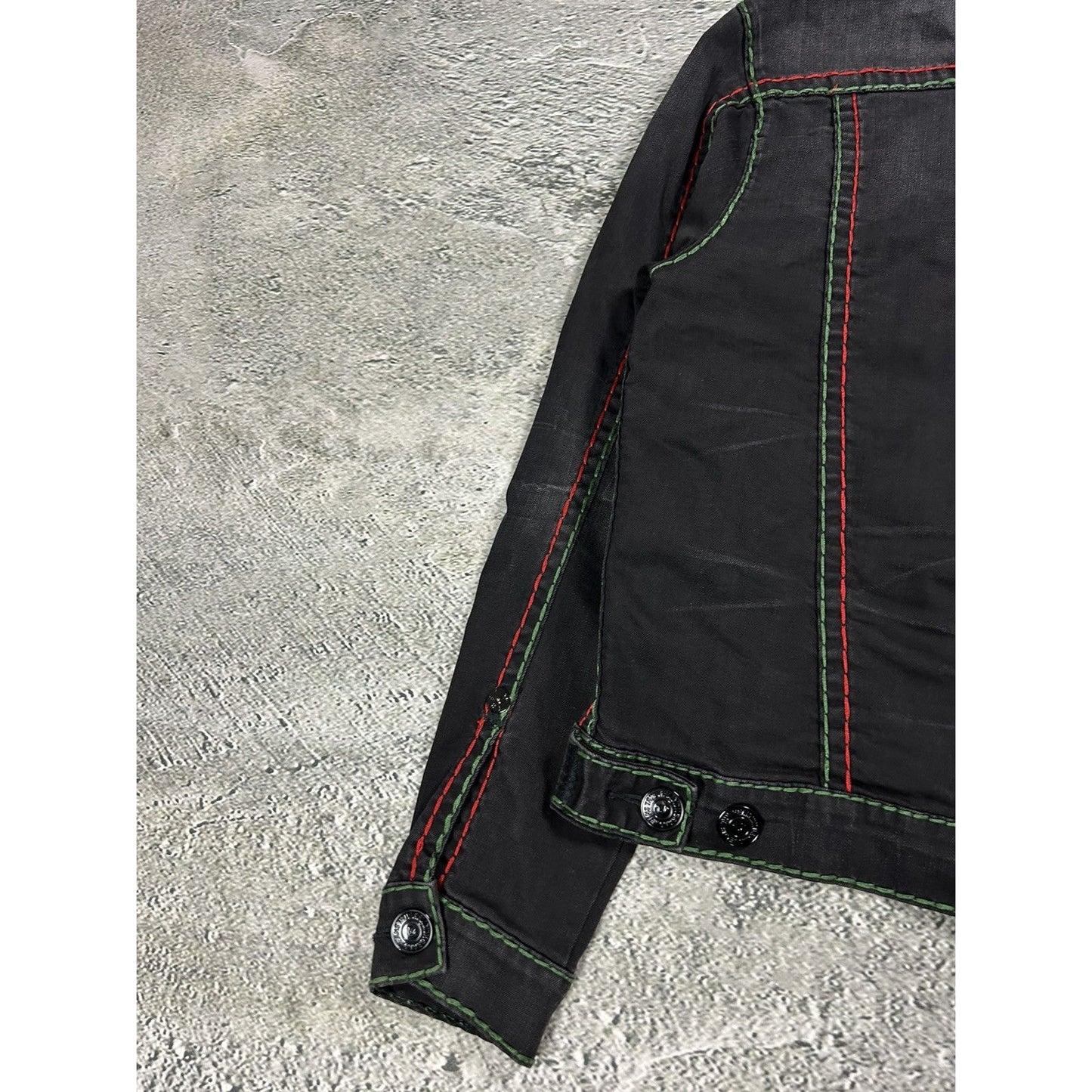 True Religion denim jacket trucker black green red