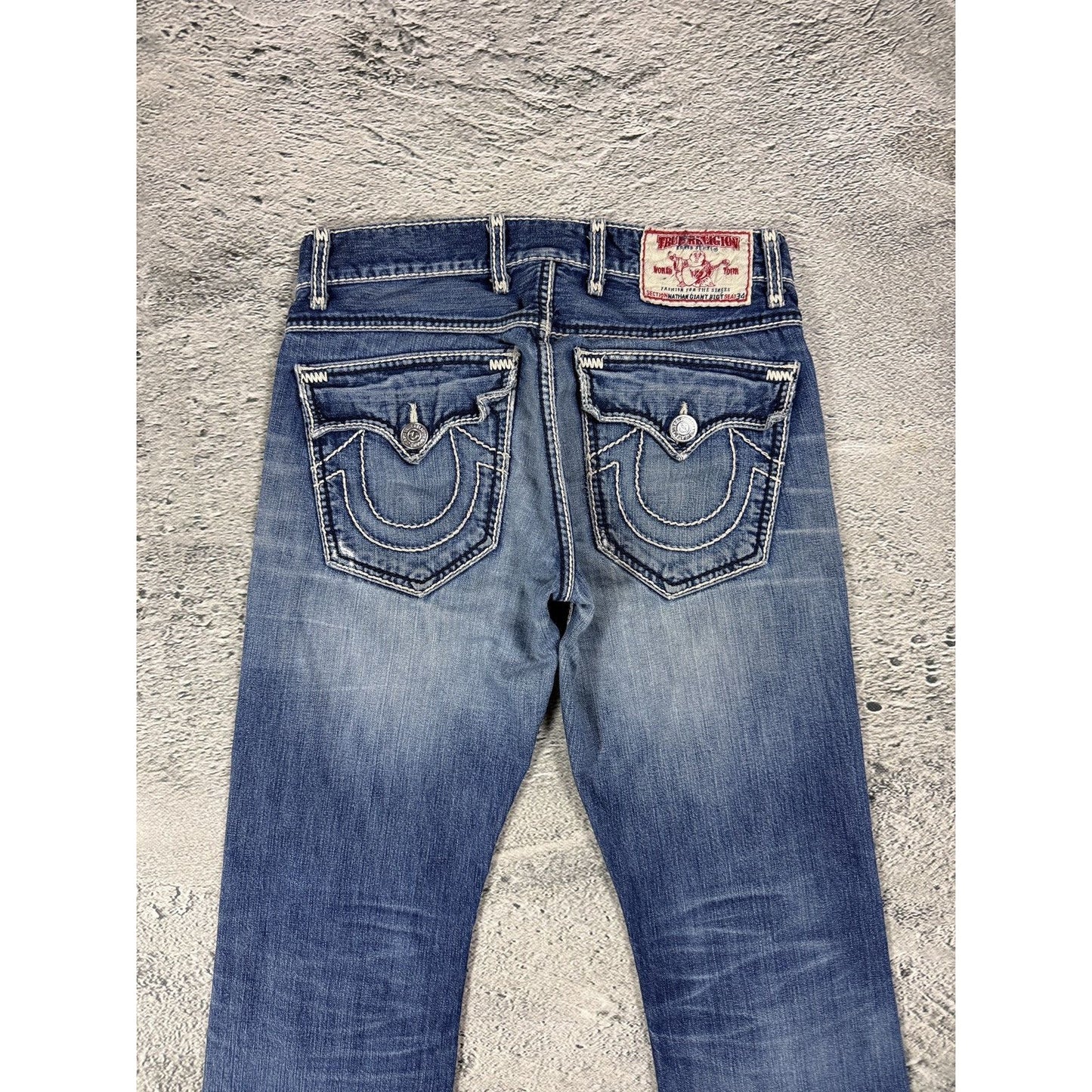True Religion jeans Nathan Giant Y2K blue white stitching