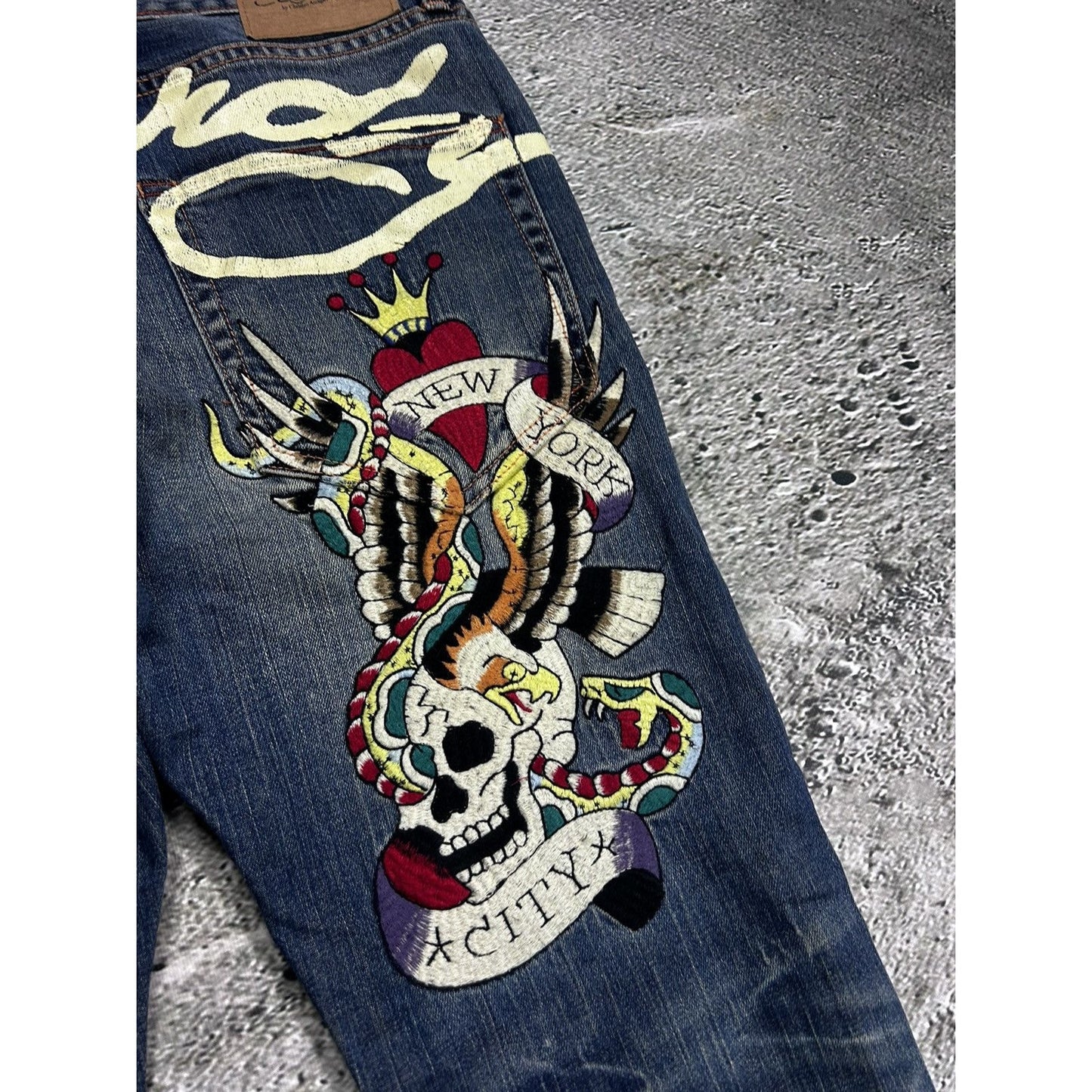 Ed Hardy Christian Audigier vintage jeans big logo pants