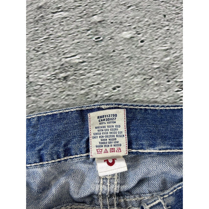 True Religion baby blue jeans white thick stitching straight